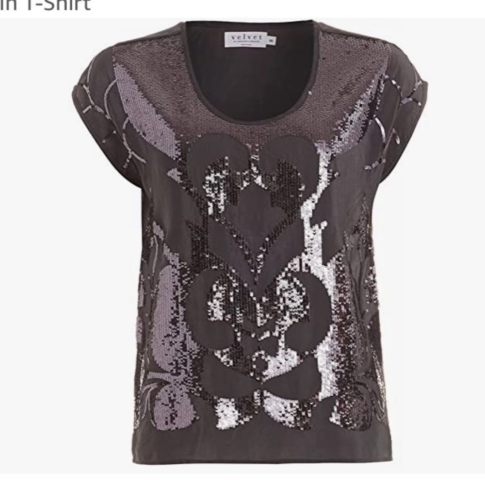 Velvet by Graham & Spencer Grey Sequin Top XS - Picture 2 of 11